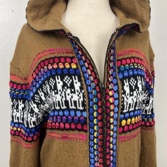 Alpaca Connection Peruvian Zip Up Hoodie Sweater XL Multicolor Boho Womens - Picture 5 of 11